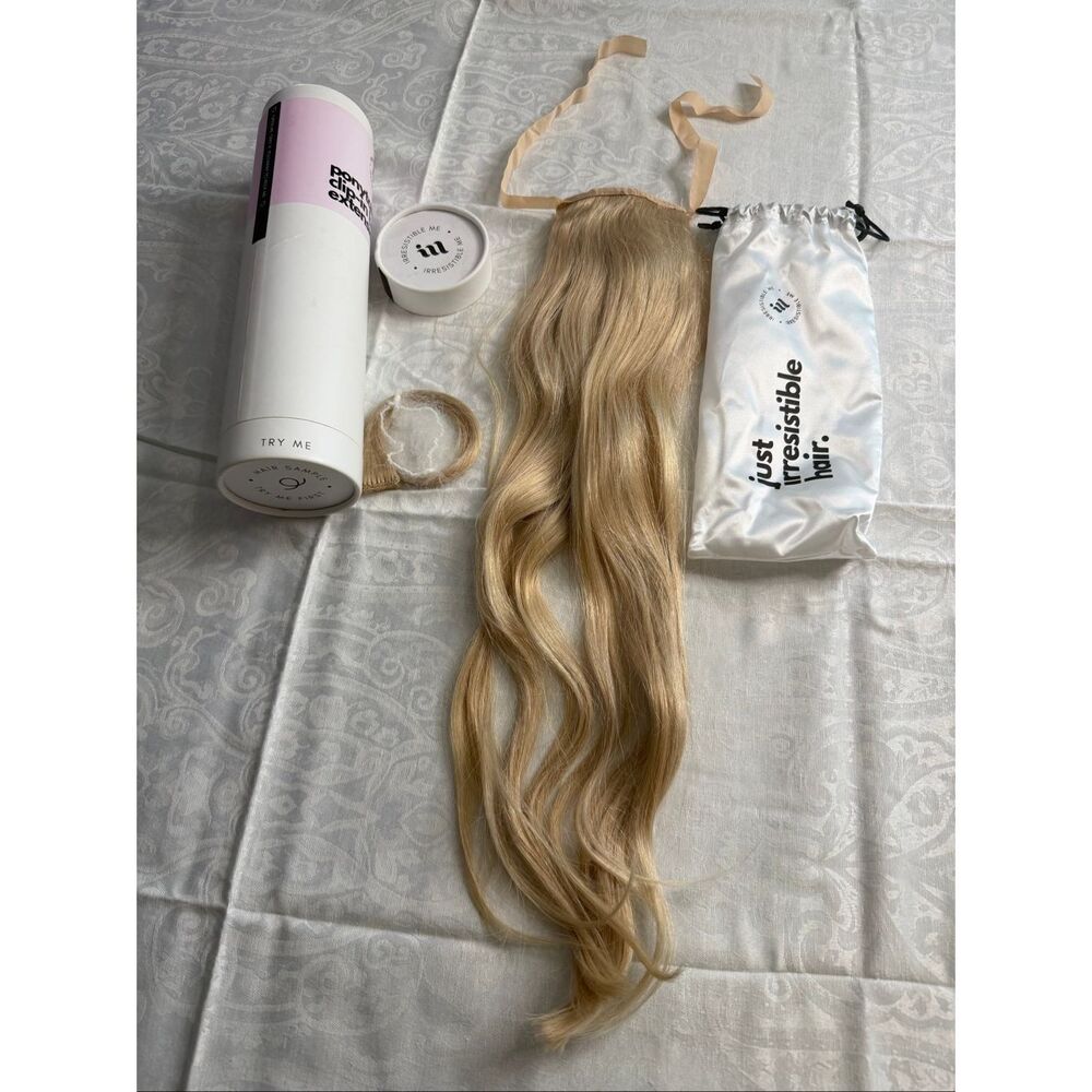 Irresistible Me Human Hair Ponytail Extension Blonde Clip In Wrap Around w/ Bag